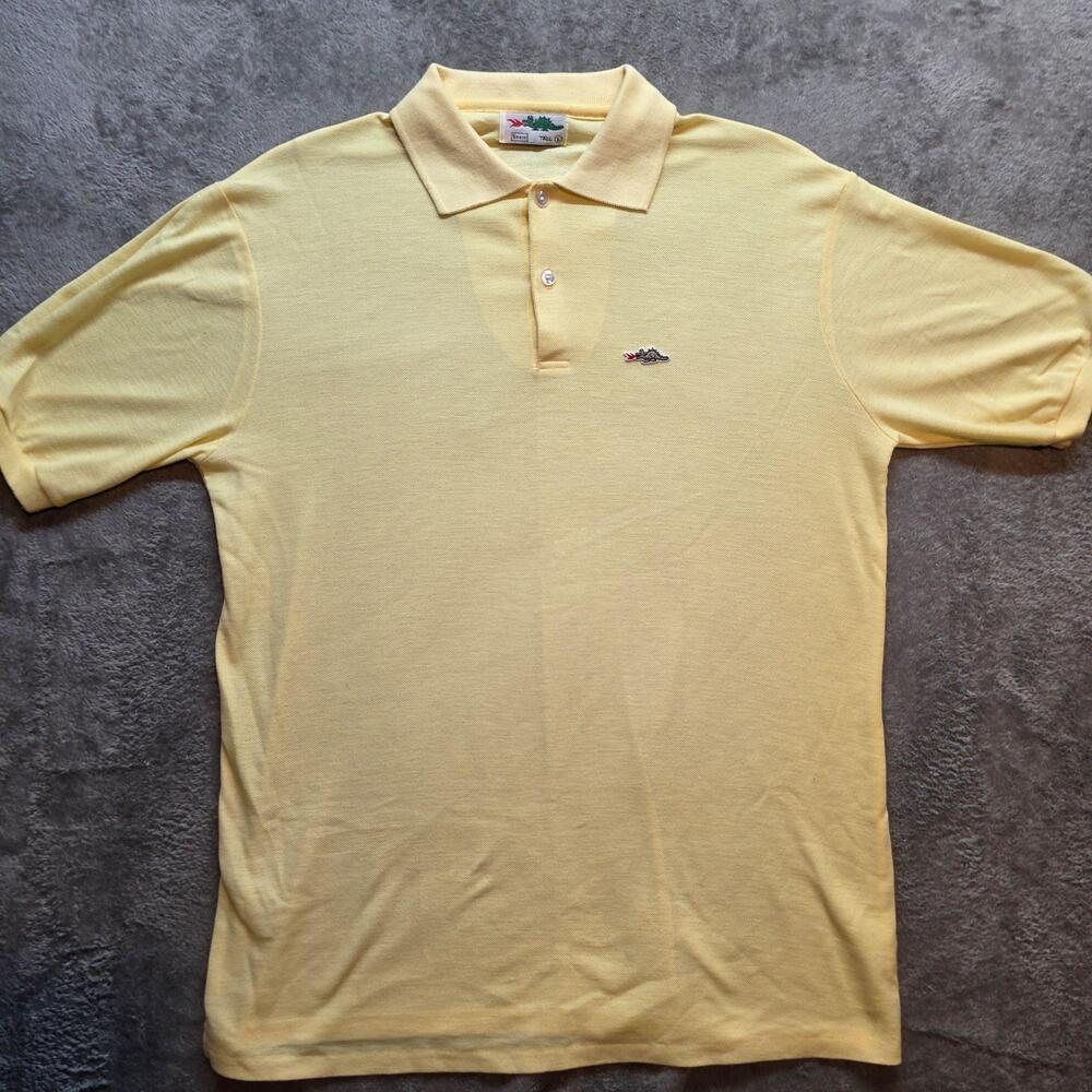 Sears Polo Shirt Mens LT Yellow Solid Dragon Logo Short Sleeve Knit Tall Casual